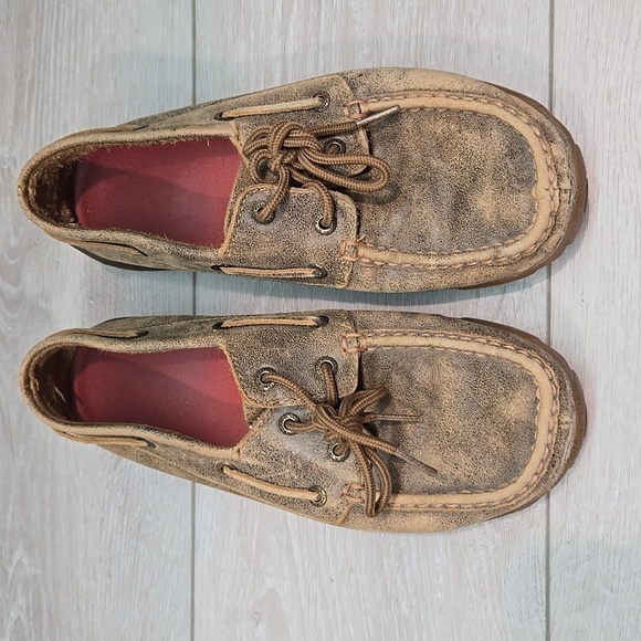 Twistwd X Women Brown Leather Boat Moccasin Shoes Boots Sz 7M - Picture 3 of 10